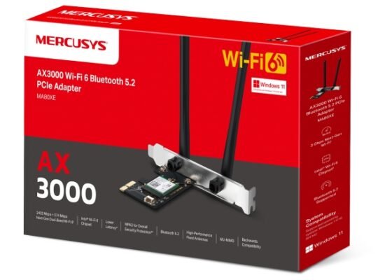MERCUSYS MA80XE AX3000 Wi-Fi 6 Bluetooth 5.2 PCIe Adapter