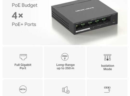 MERCUSYS MS105GP 5-Port Gigabit Desktop Switch with 4-Port PoE+