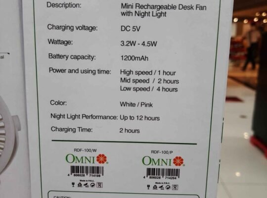 FOR SALE! FOR SALE! OMNI MINI RECHARGEABLE DESK FAN WITH NIGHT LIGHT!