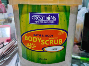 Creation body scrub mini pail w/ apricot and coffee scents